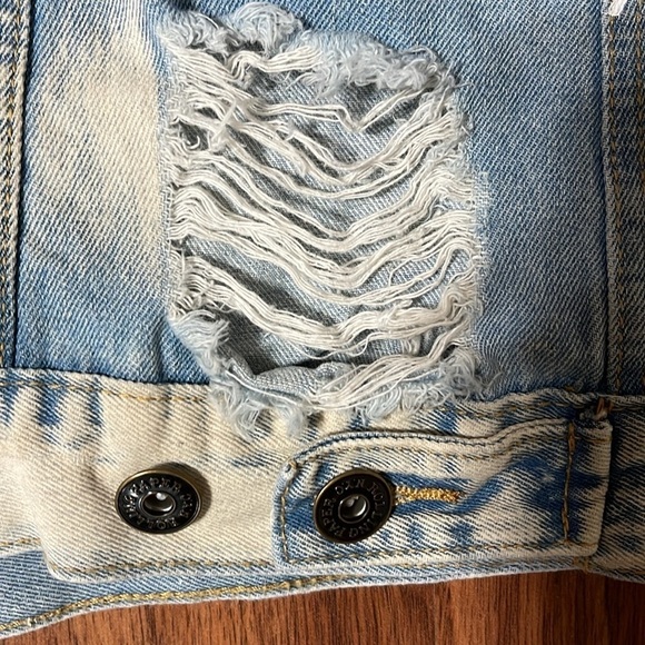 Rolling Paper Sleeveless Heavily Distressed Jean Jacket Rockabilly Vest XL - Picture 6 of 9